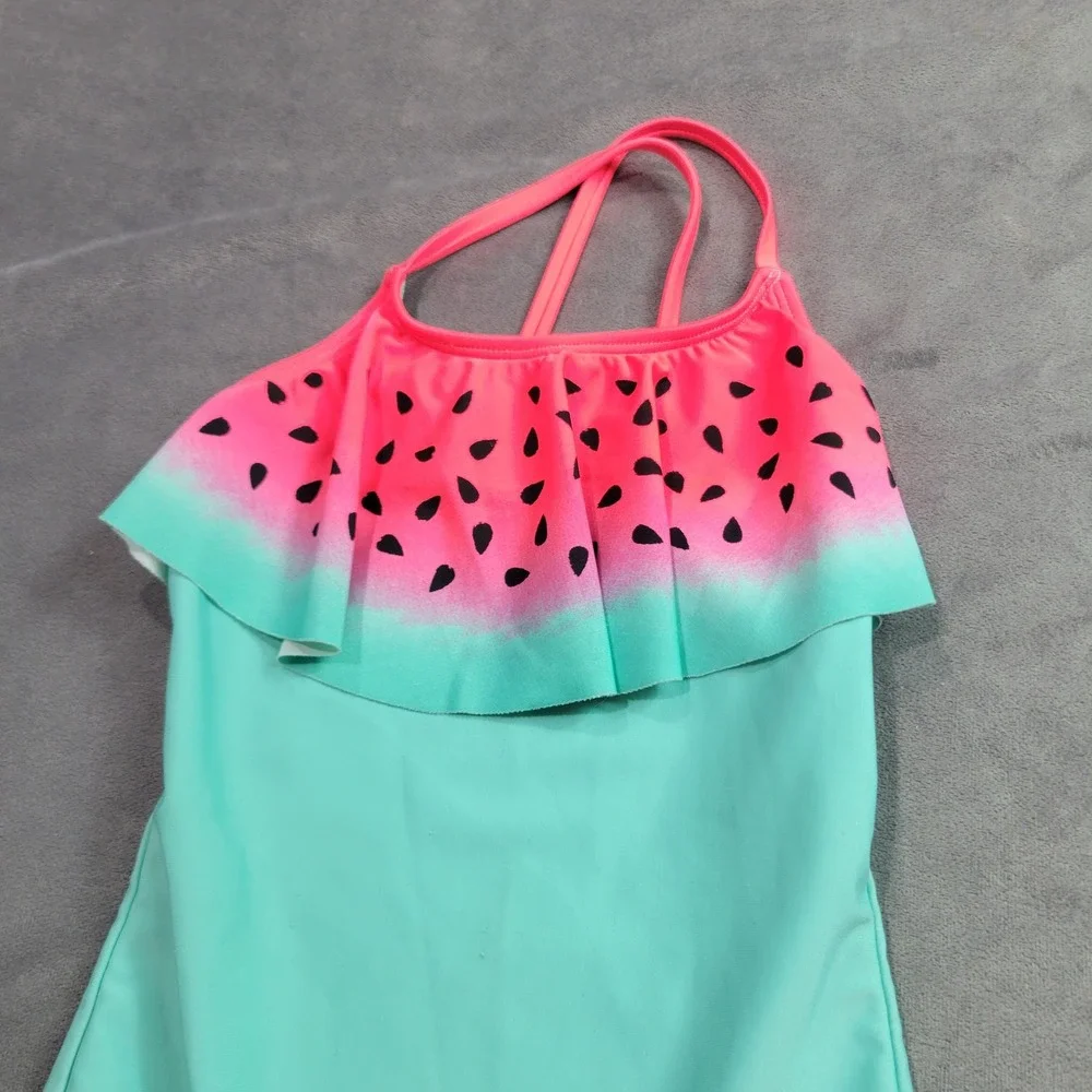 Cat & Jack Girls Watermelon Ruffle One Piece Swimsuit‎ Mint Pink Size S 6/6X